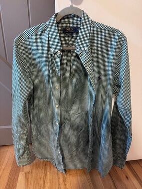 Ralph Lauren Green and White Gingham Button-Down Shirt